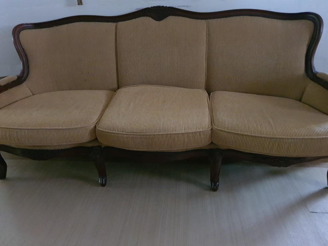 3 Seater Woodcraft Fabric Sofa Furniture Sofas On Carousell