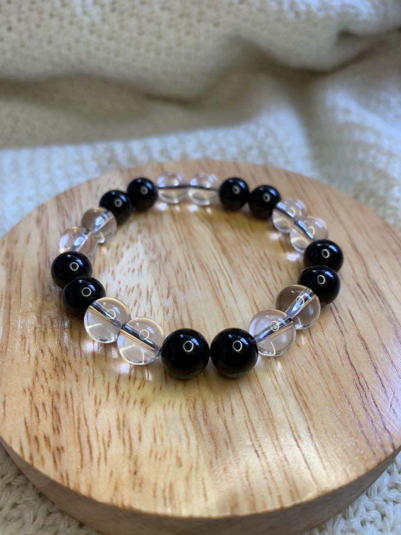 Black tourmaline and clear cheap quartz bracelet