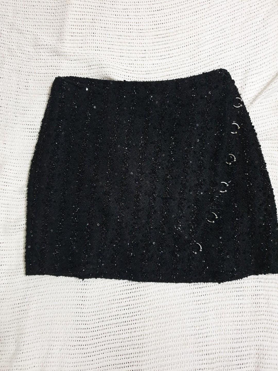 zara black sequin skirt