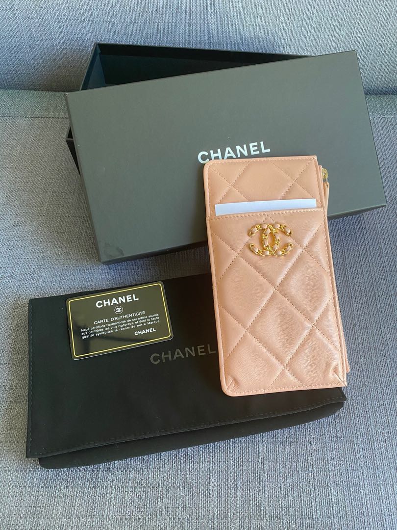 Chanel 19 Phone & Card Holder in pastel pink, Luxury, Bags & Wallets on  Carousell