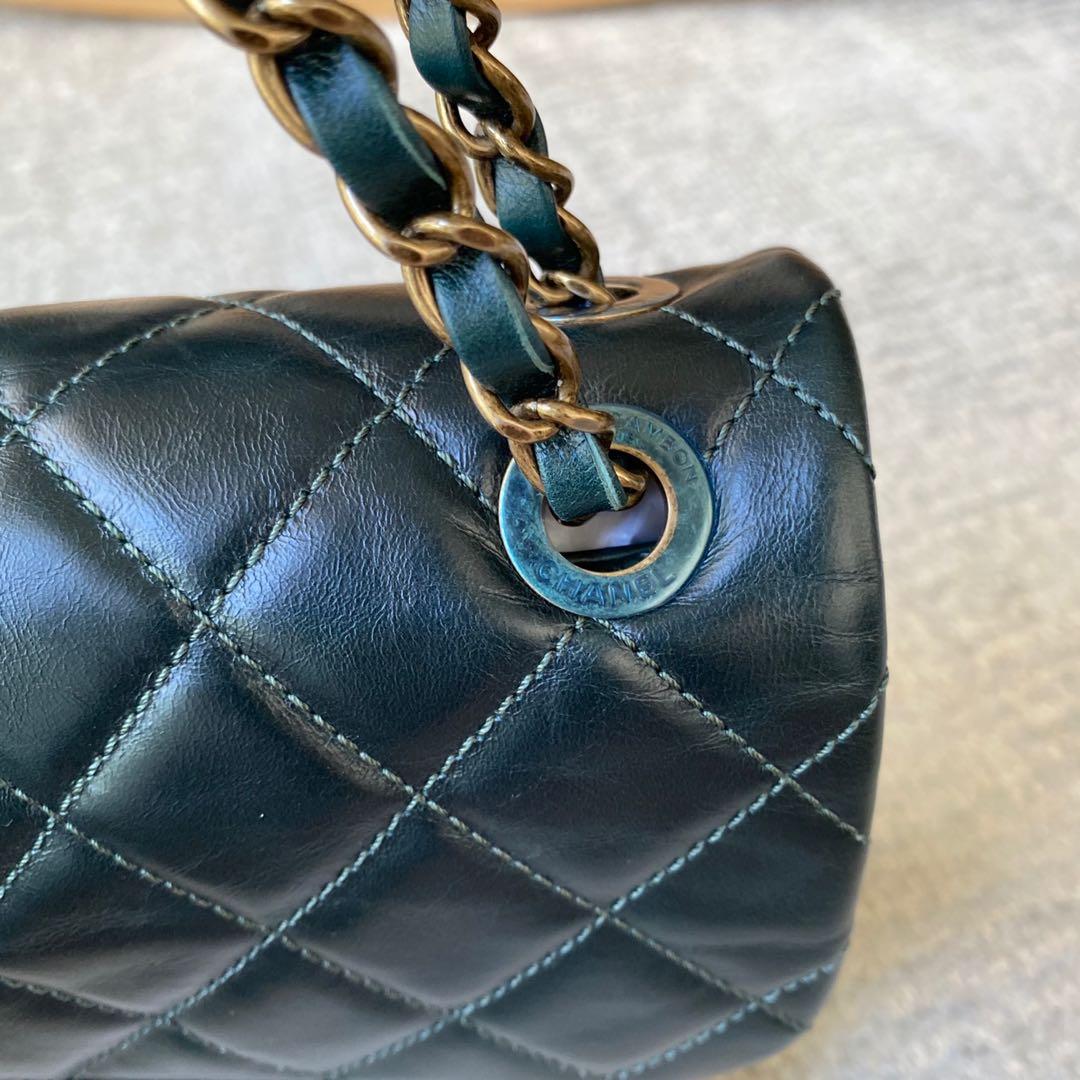 Chanel - Medium Double Flap Bag Patent Petrol Blue