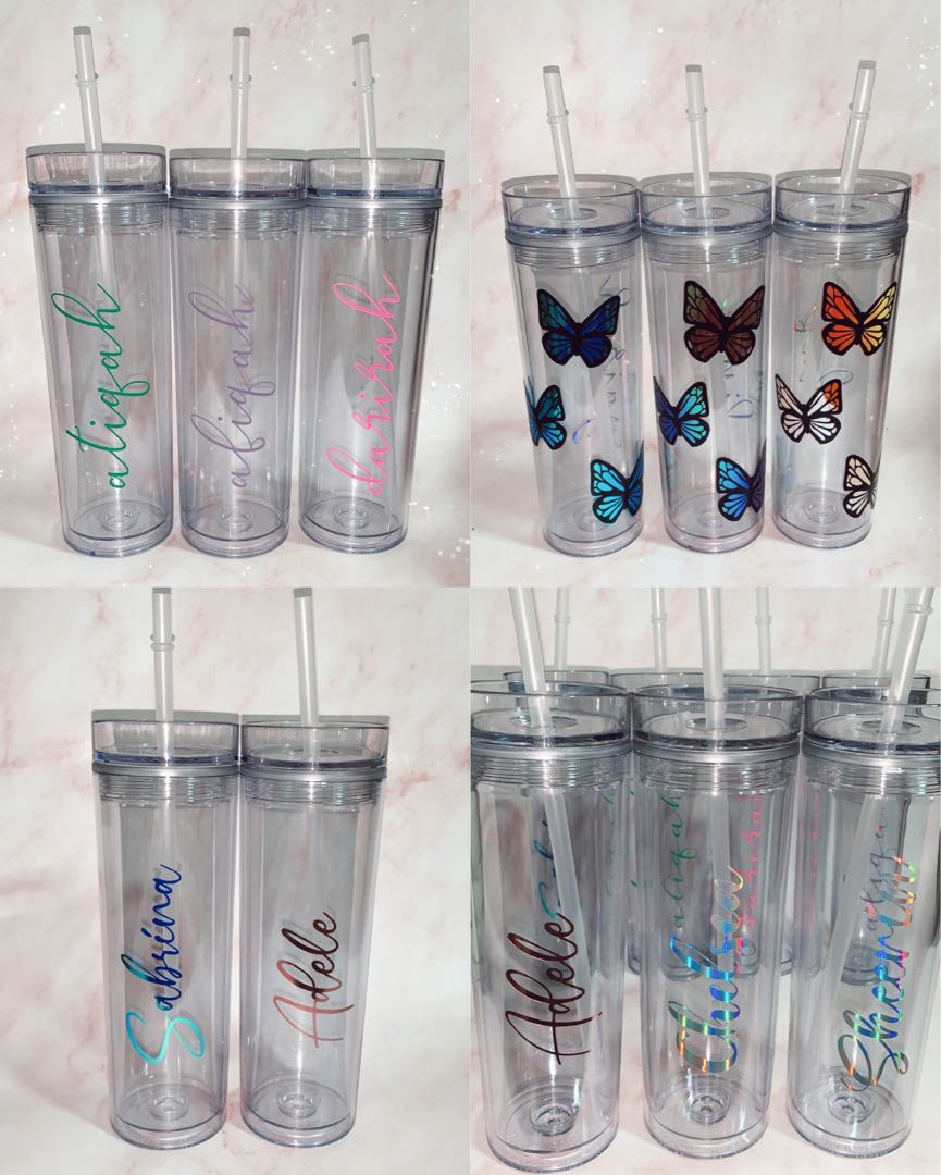 CUSTOMISABLE 16oz clear acrylic skinny tumbler, Furniture & Home Living