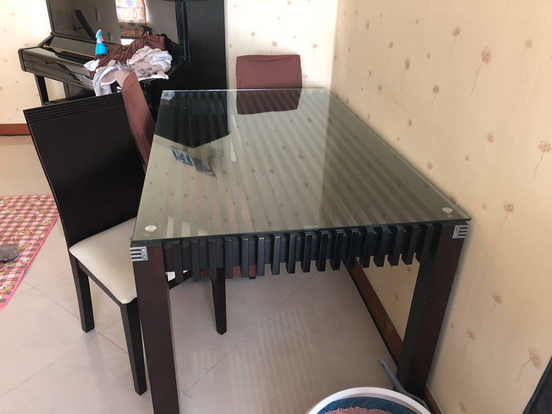 Glass top dining table without chairs, Furniture & Home Living