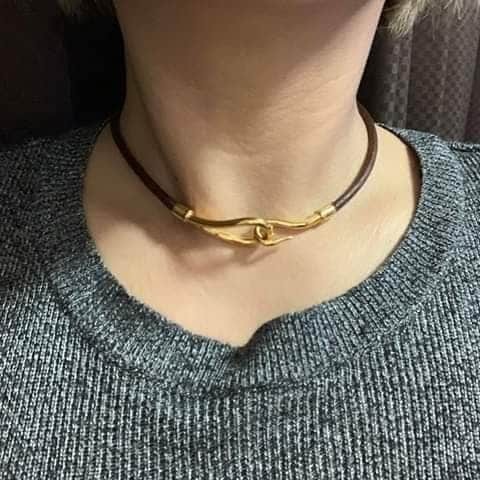 Hermes Glenan Brown Leather Gold Tone Toggle Choker Necklace Hermes | TLC