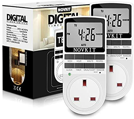 KC061 2 x NOVKIT Digital Security Timer Plug Socket Programmable Switch ...