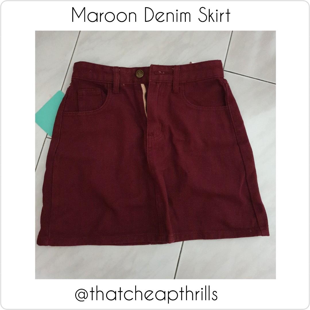 Maroon Denim Skirt - Carousell