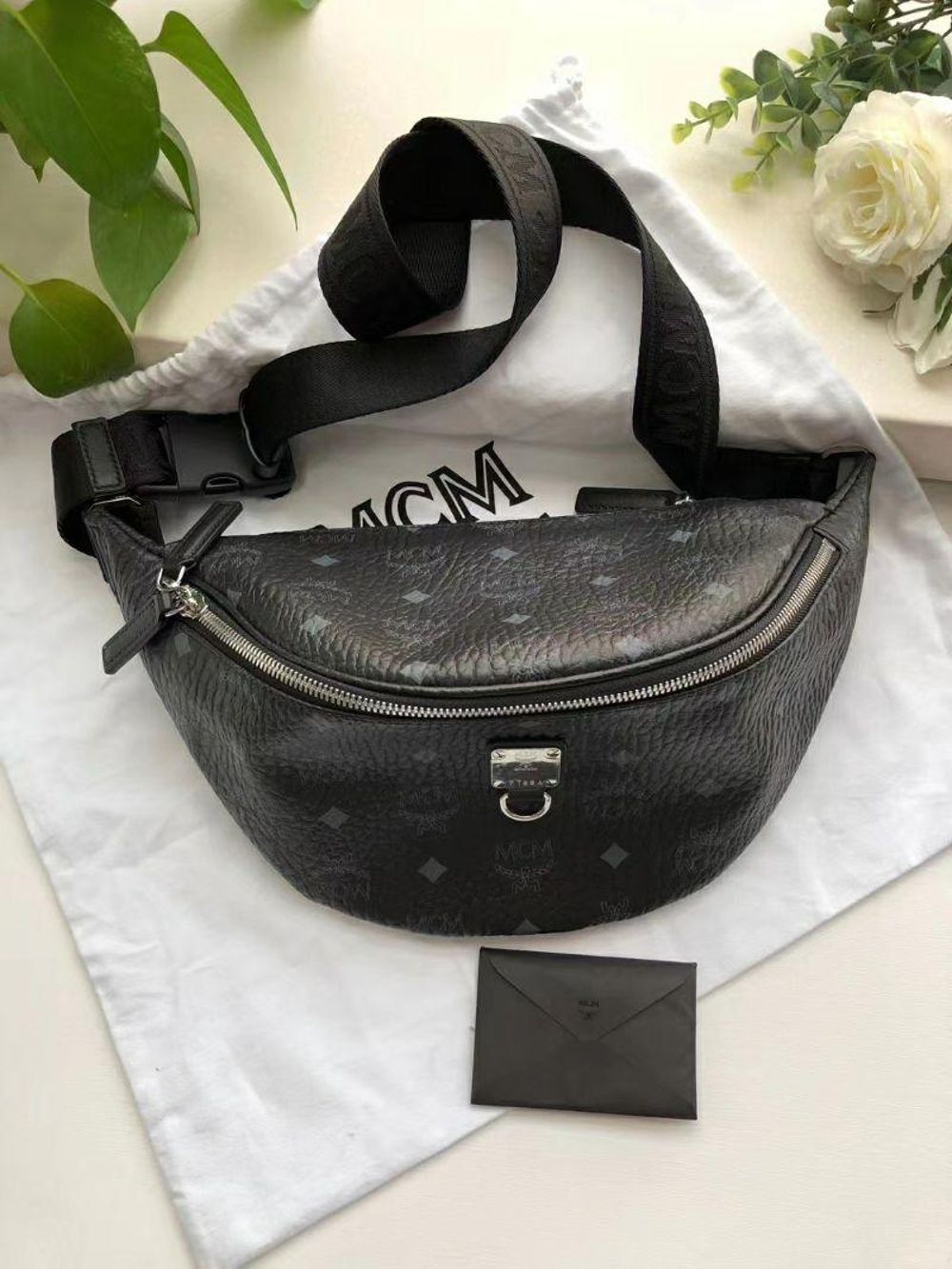 MCM black men and women belt bag