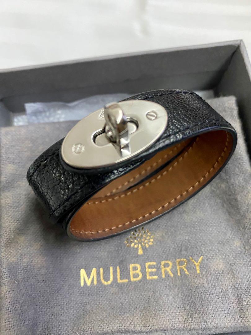 MULBERRY Bayswater Bracelet Cuff black leather/silver, Women's