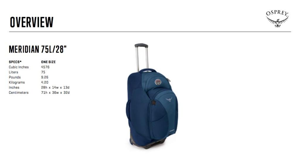 Osprey Meridian 75 Wheeled Convertible Luggage with Life time Warranty Volcanic grey
