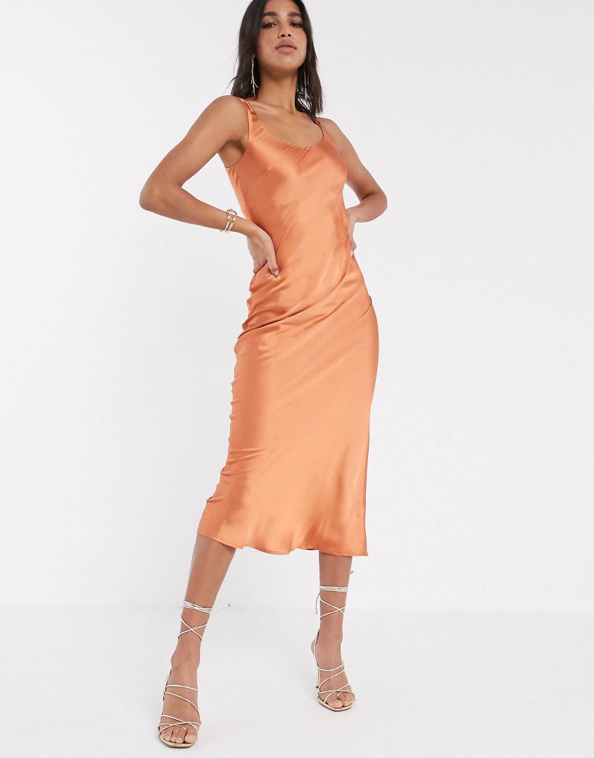 peach satin dress