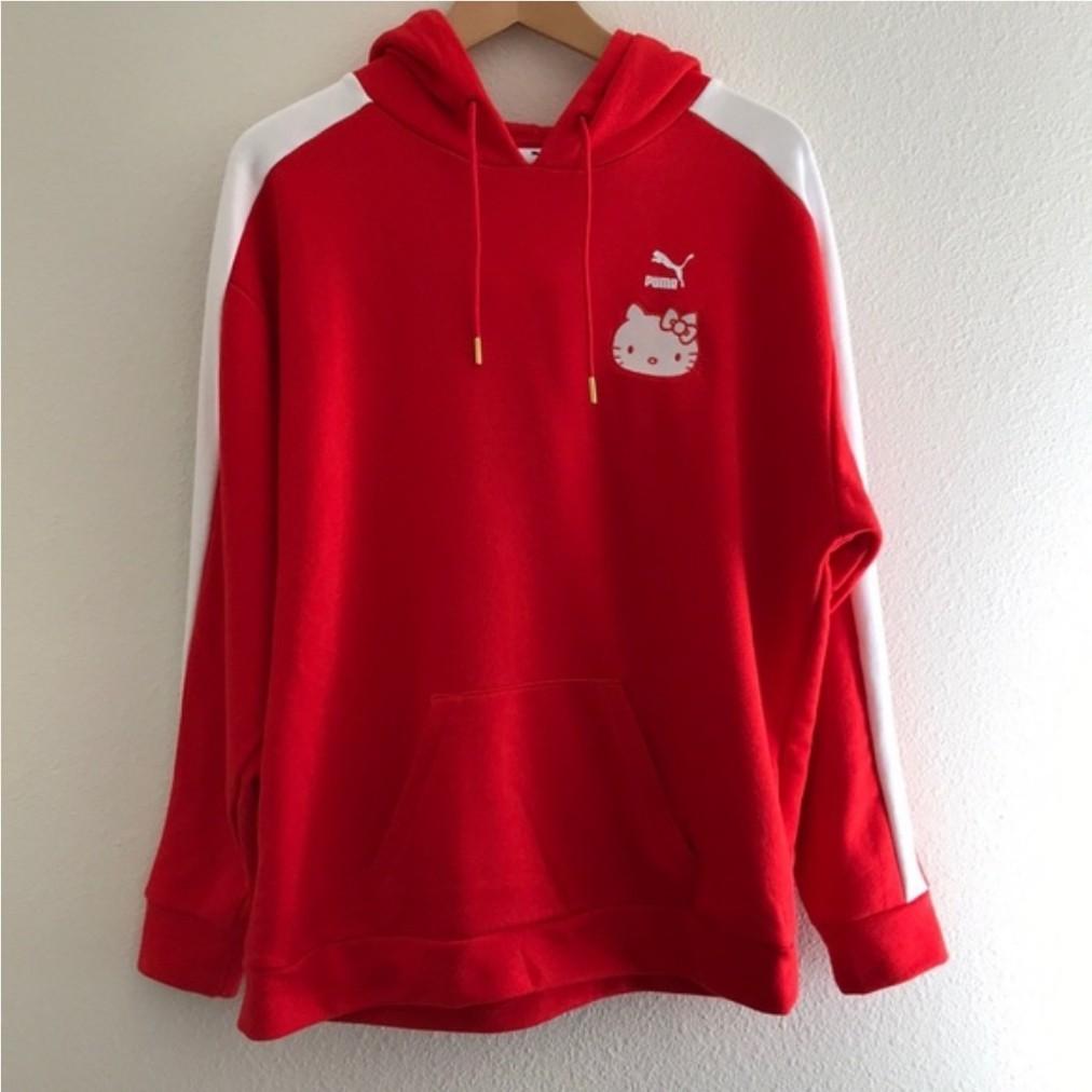 RTP 190 Puma x Hello Kitty Embroidered Hoodie Pullover in Red White Stripes Women s Fashion Tops Other Tops on Carousell