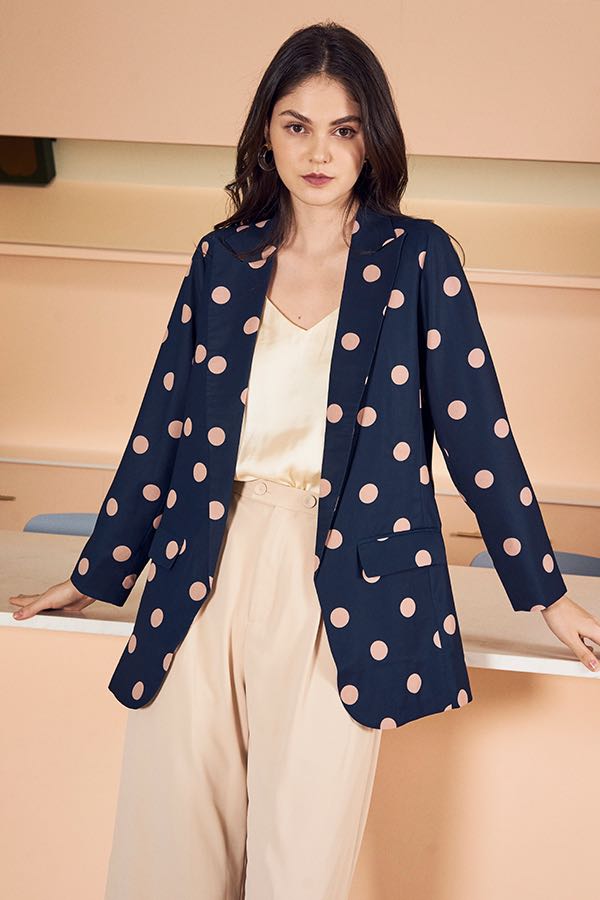 Vintage Franco Bogani Polka Dotted Blazer | 80s Blue and Black Quirky Design Made in Italy