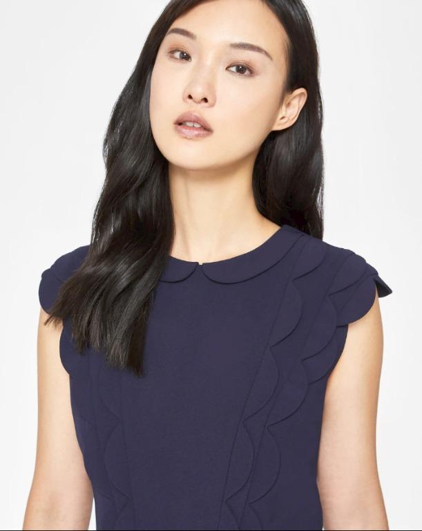Ted Baker TRIKSI Scalloped sleeve skater dress Dark blue size2 Carousell