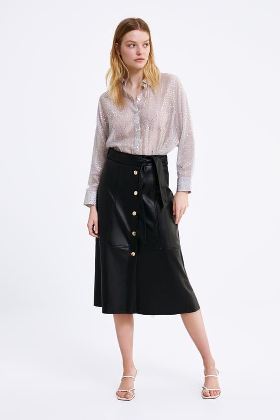 Zara faux leather midi skirt, Women's 