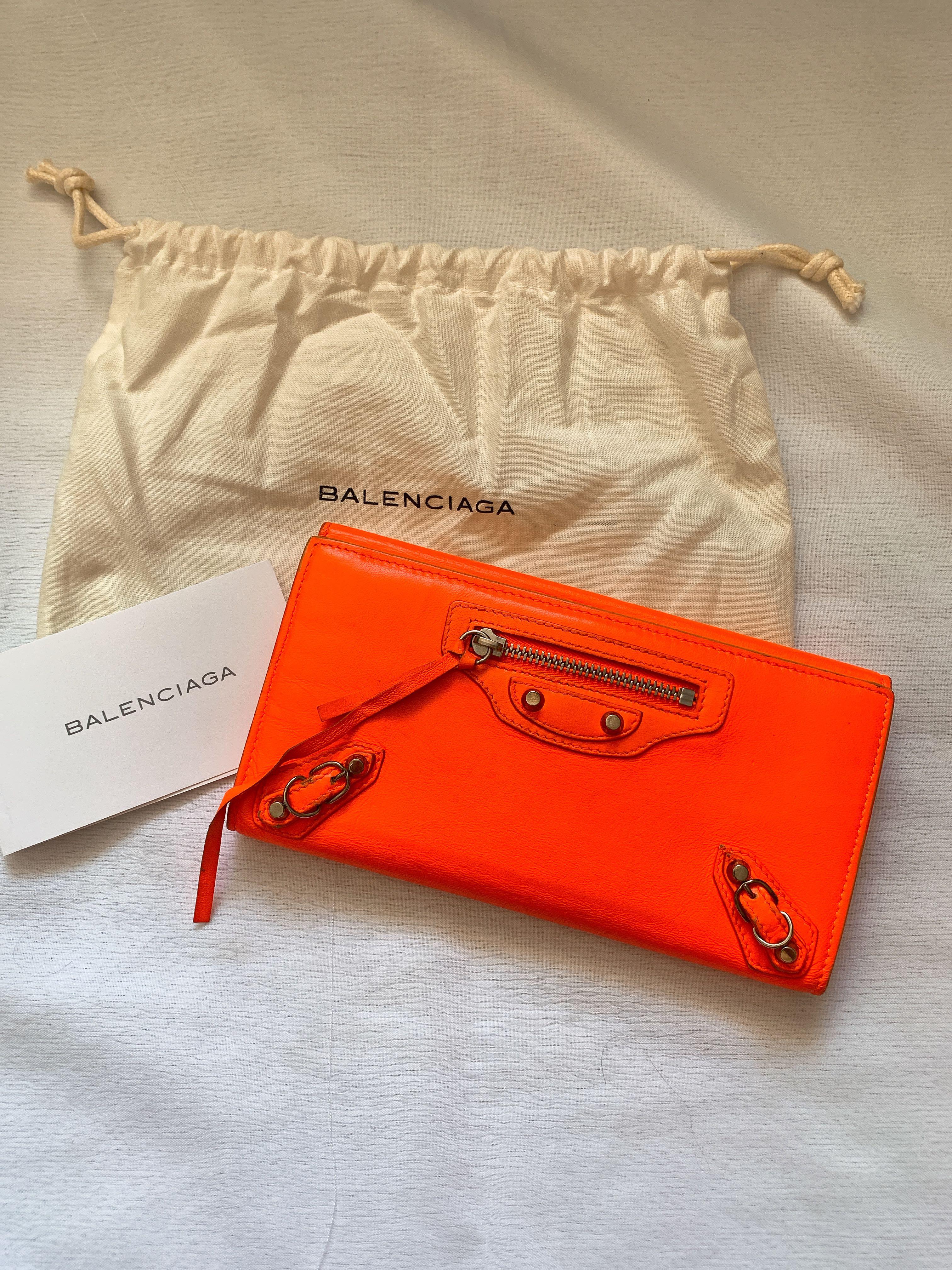 orange balenciaga wallet