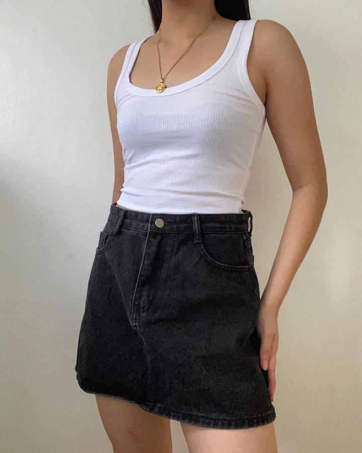 a line denim skirt black