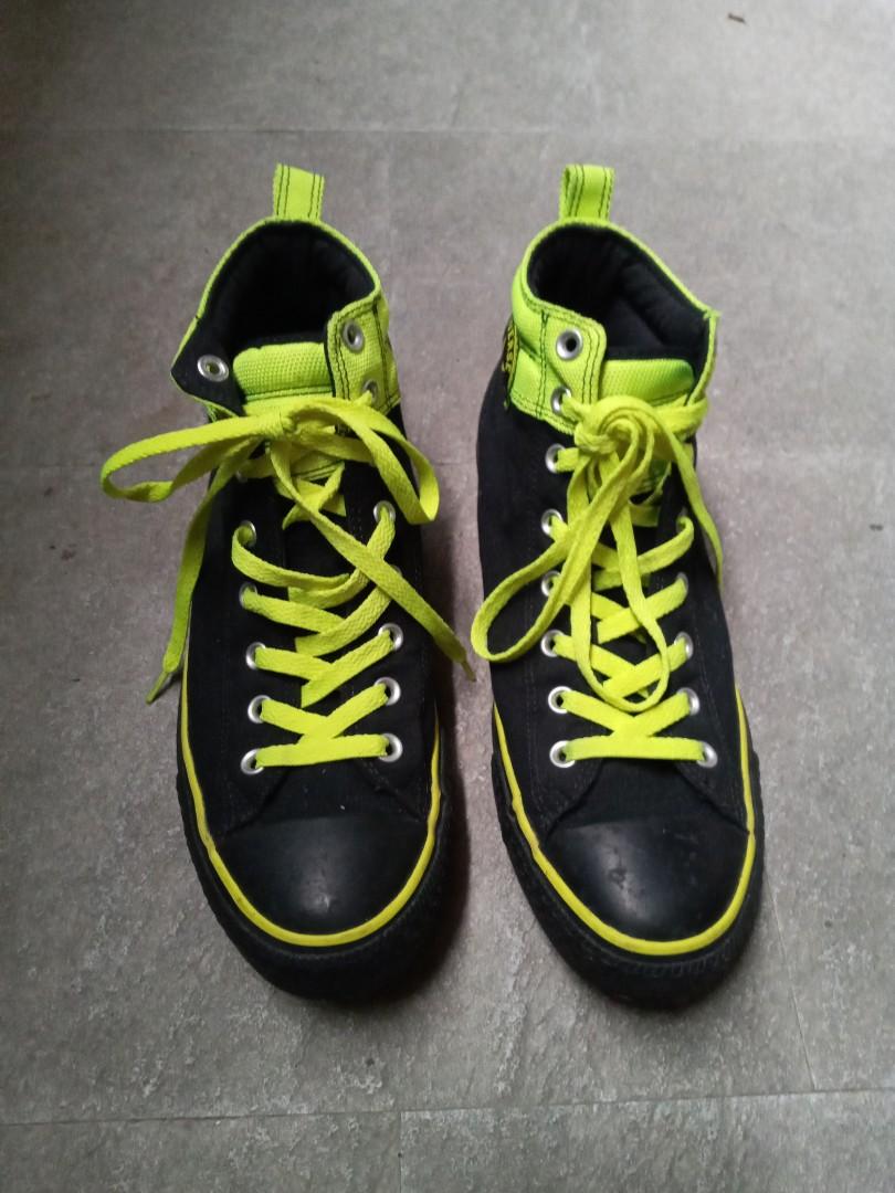 black and neon green converse