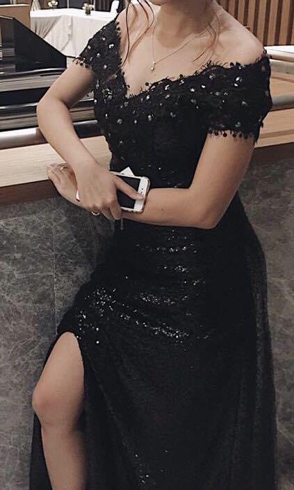 sequin gown black