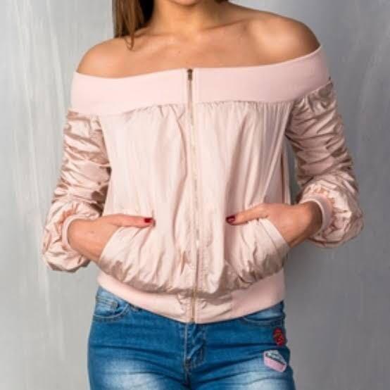 Off the shoulder top bomber jacket