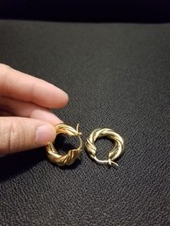 Celine J CREW Missoma  style 金色耳環 gold twist hoop 扭紋花  earrings 14k gold plated64207023017091110