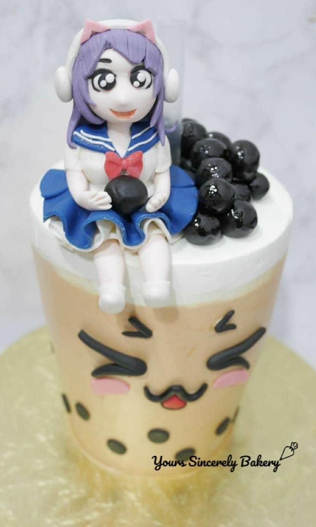 Cute Anime Girl On Drinkable Bubble Tea Cake Food Drinks Chilled Frozen Food On Carousell