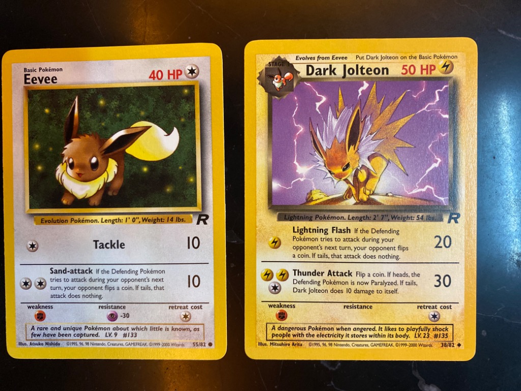 pix Dark Jolteon Pokemon Card 1995 eevee 55 82 dark jolteon 38 82 pokemon card set