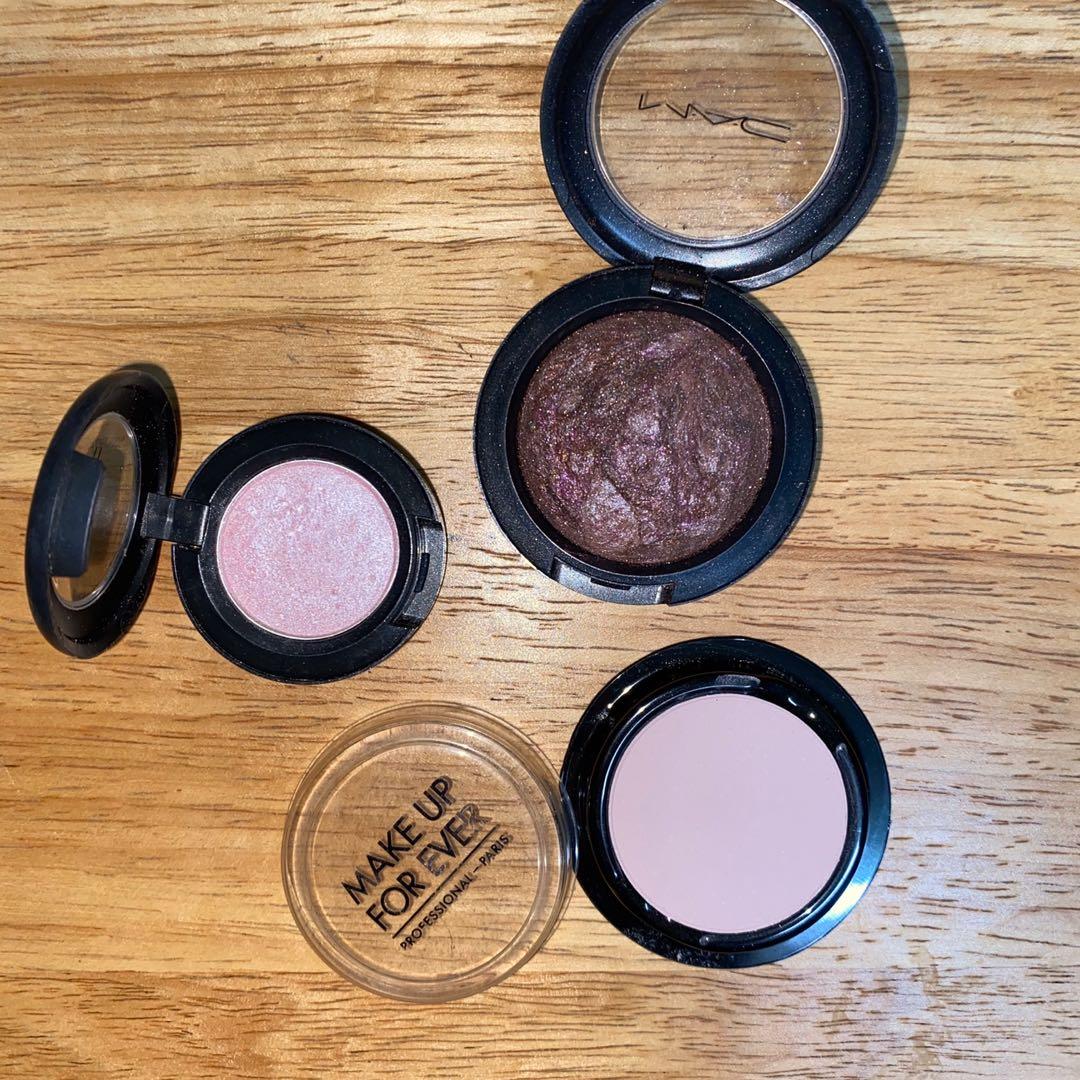 MAC Makeup For Ever Eyeshadow singles bundle (Category: Makeup) located in Quezon City. Submitted by nth.hand (Listing ID 1022541585, Image 1). Description: MUFE/Makeup Forever shadow refill (pan only) Shade: m-870 / yogurt (matte soft pink, could be used as blush if you’re pale) MAC Pink Freeze (frost) MAC Mineralize eyeshadow in Rare Find All items barely used, maybe 90% full, 100% authentic.