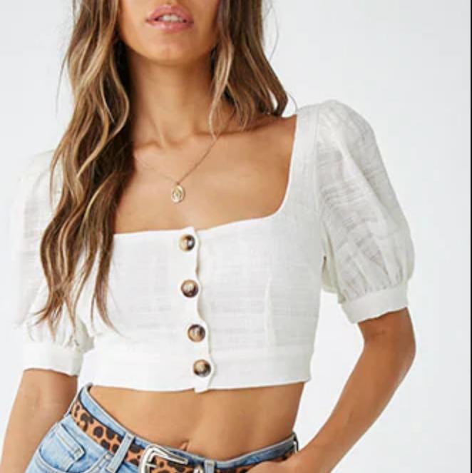 button front crop top forever 21