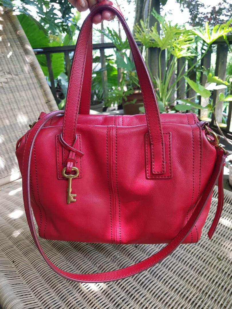 Fossil sydney sale satchel real red