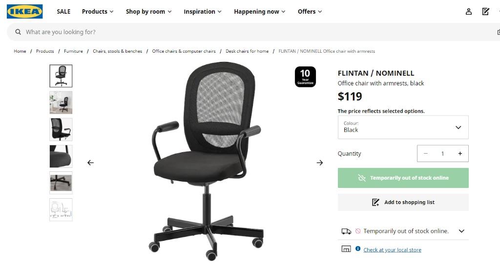 IKEA FLINTAN office chair with armrests black Furniture Home