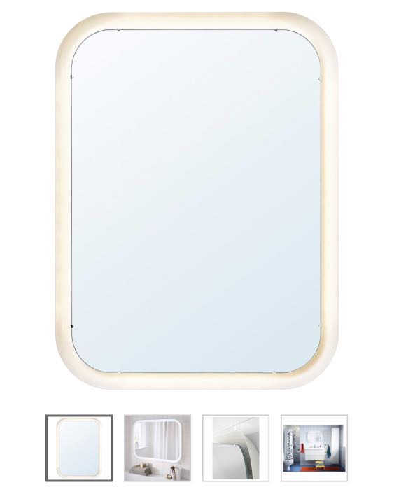 Ikea Storjorm Mirror With Integrated Lighting White 80x60 Cm