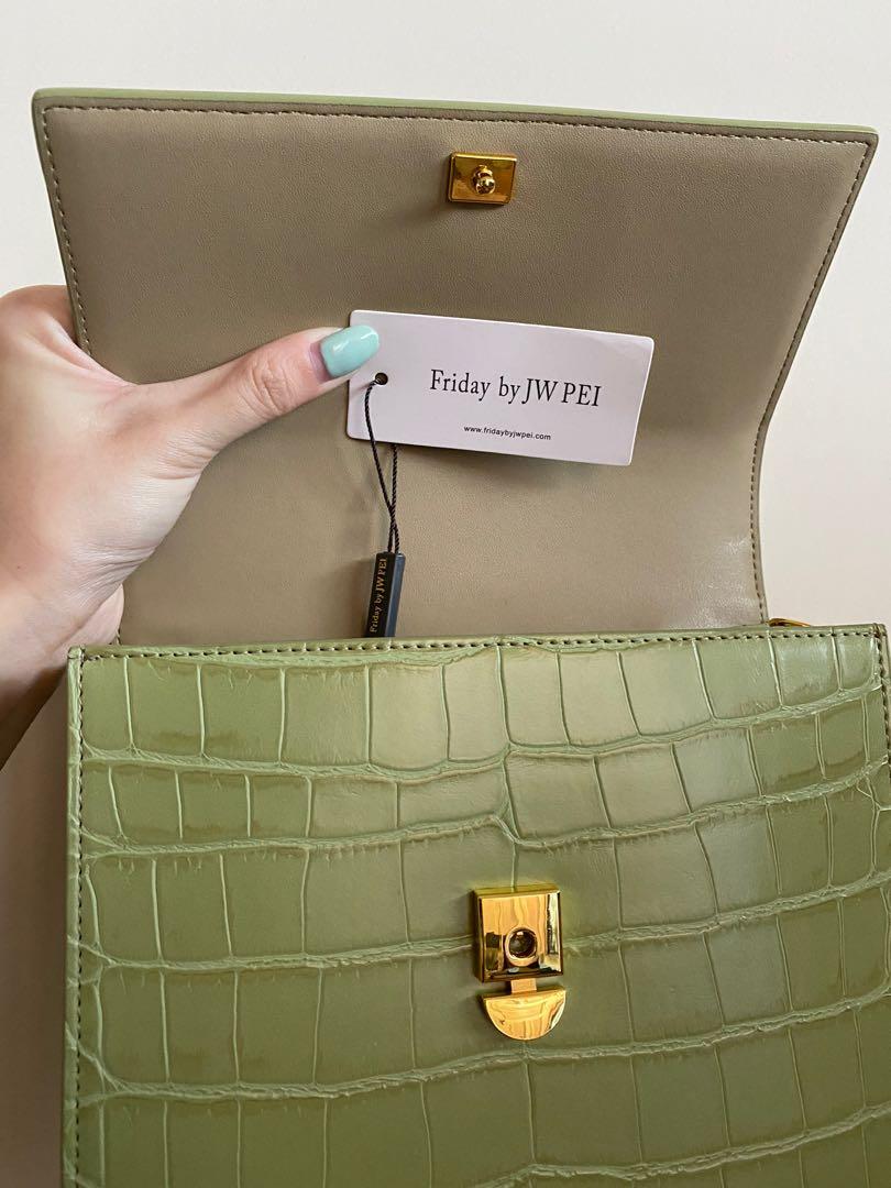Jw Pei Mini Flap Bag in Sage Green Croc