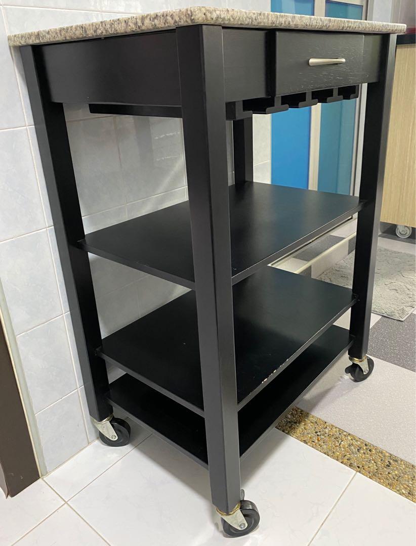 Kitchen Island Trolley with Granite Top, Furniture & Home Living