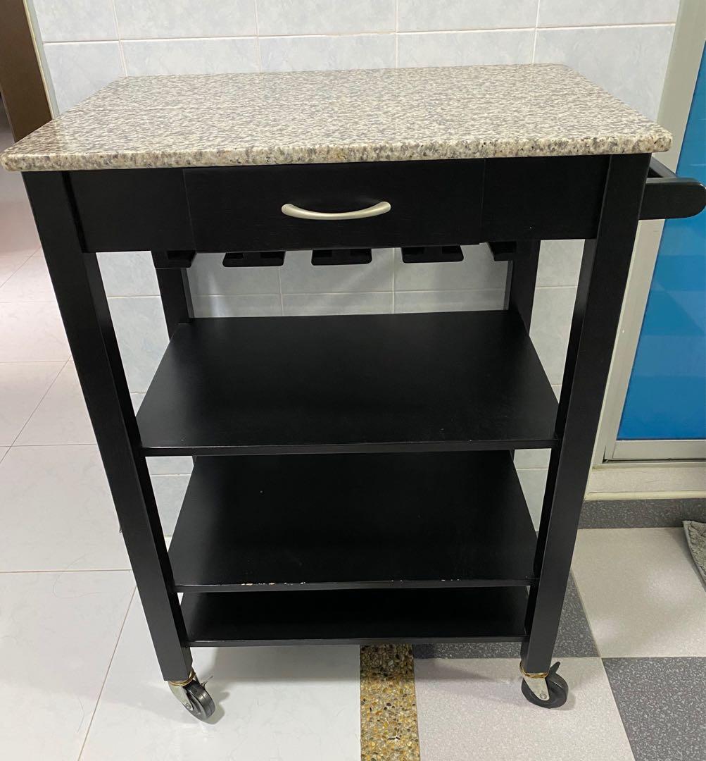 Kitchen Island Trolley with Granite Top, Furniture & Home Living