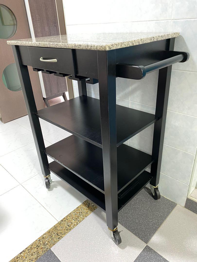 Kitchen Island Trolley with Granite Top, Furniture & Home Living