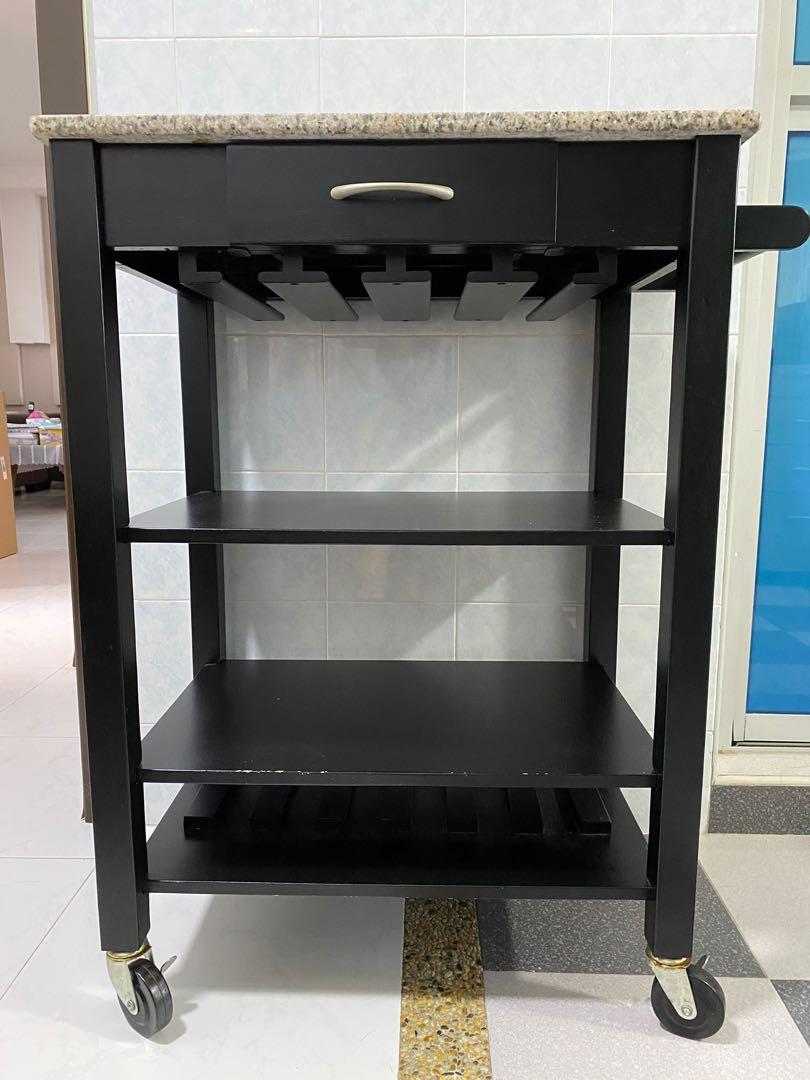 Kitchen Island Trolley with Granite Top, Furniture & Home Living