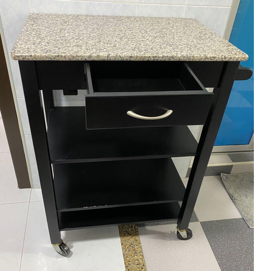Kitchen Island Trolley with Granite Top, Furniture & Home Living