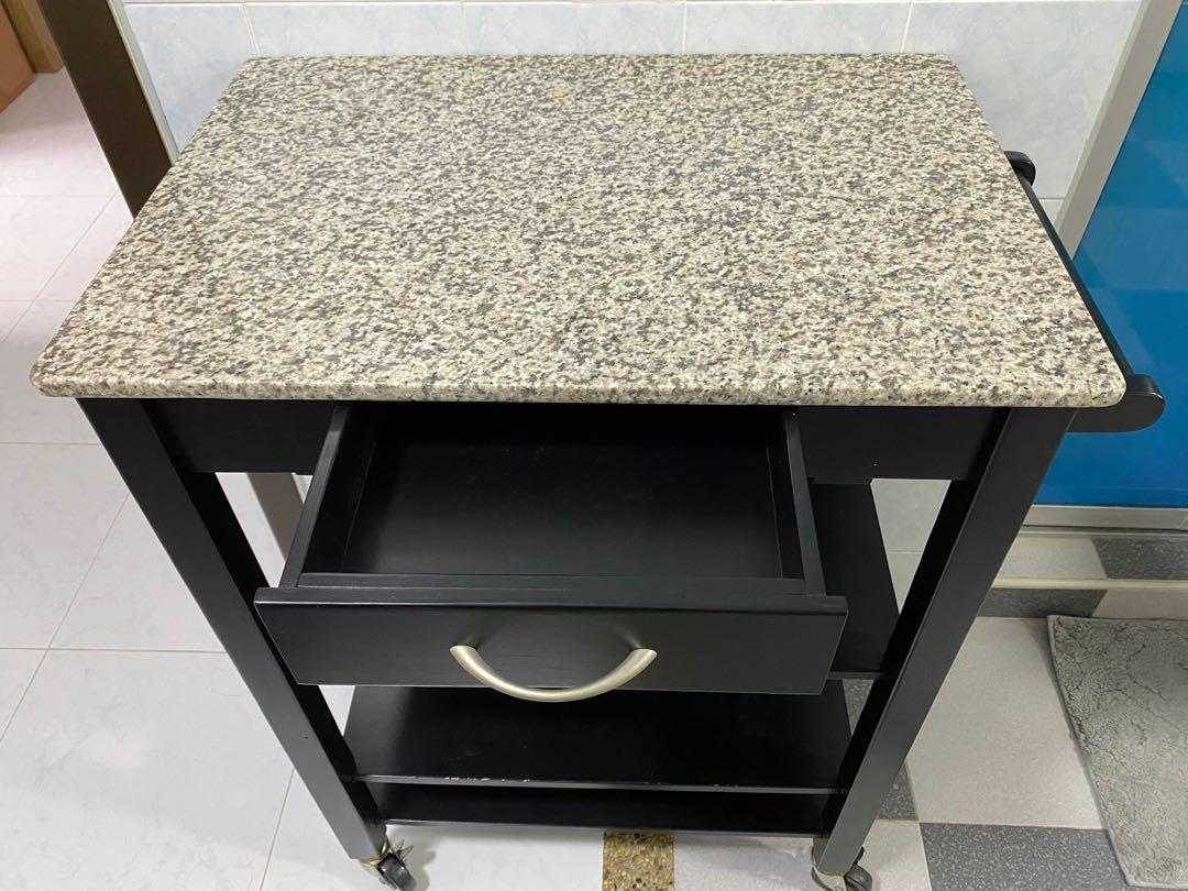 Kitchen Island Trolley with Granite Top, Furniture & Home Living