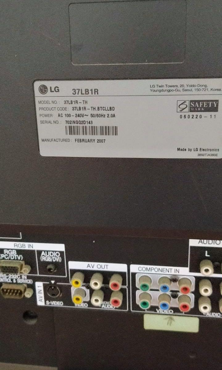 LG TV 38-inch (Model No. 37LB1R-TH), TV & Home Appliances, TV ...