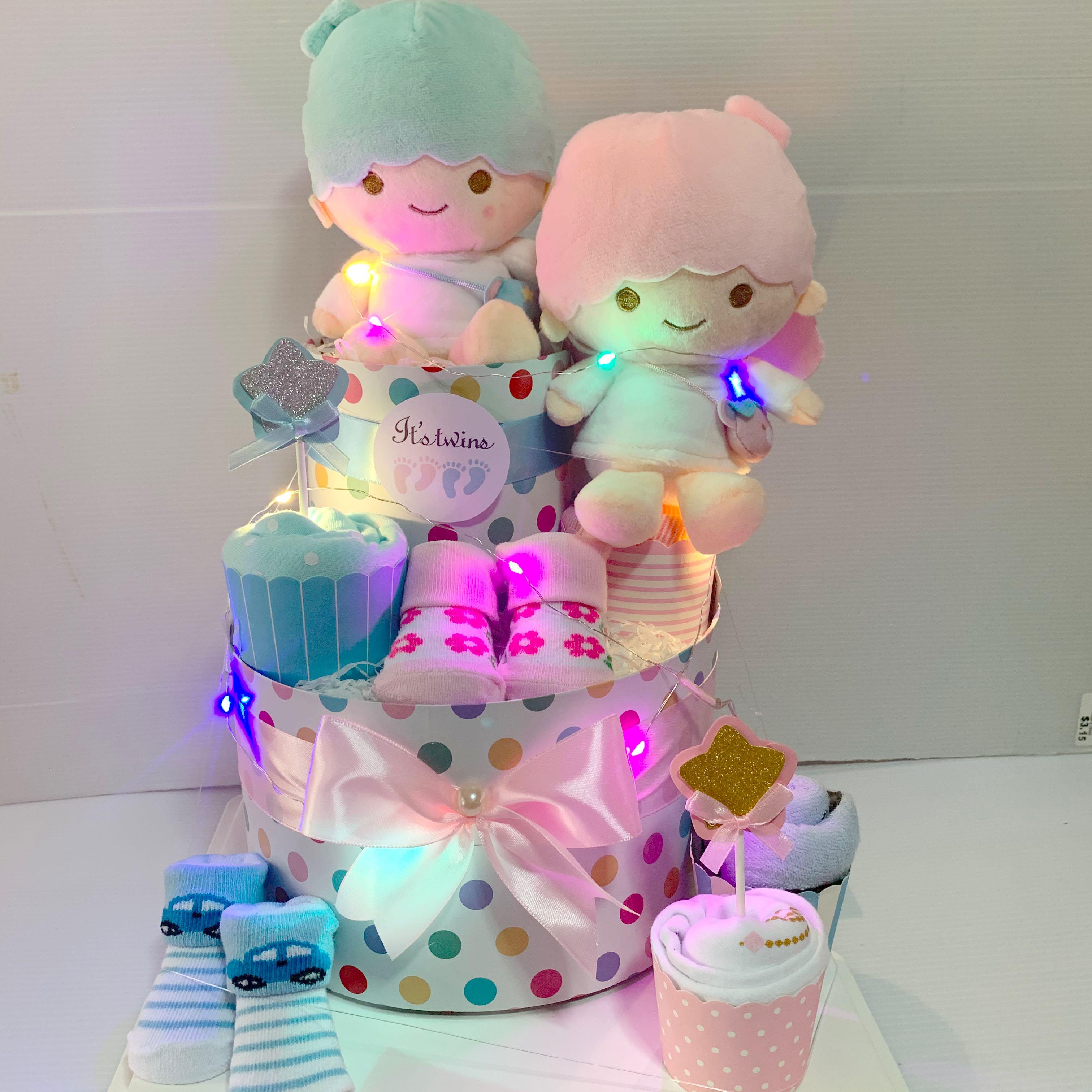 diaper cake for twins boy and girl