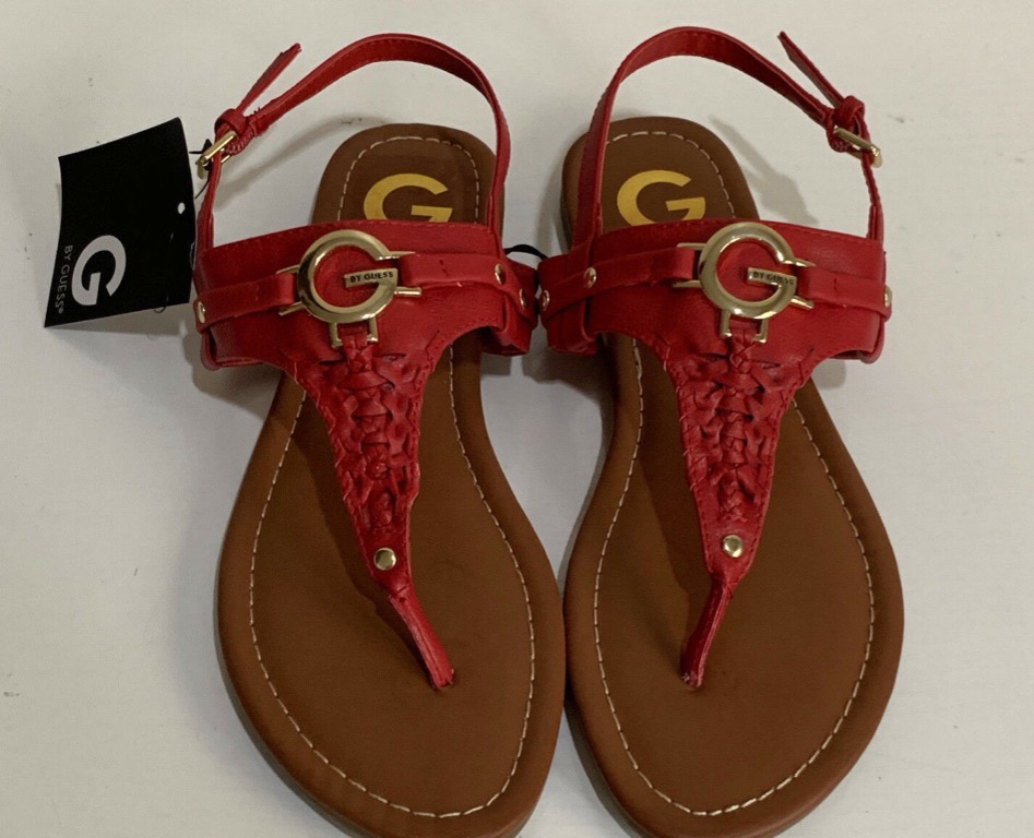 NEW GUESS LEMMON GOLD LOGO BRAIDED RED LEATHER
