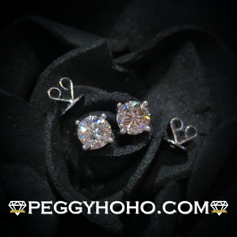 【Peggyhoho】 全新18K白金92份真鑽石4爪耳環一對| 經典4爪 | 超值大睇