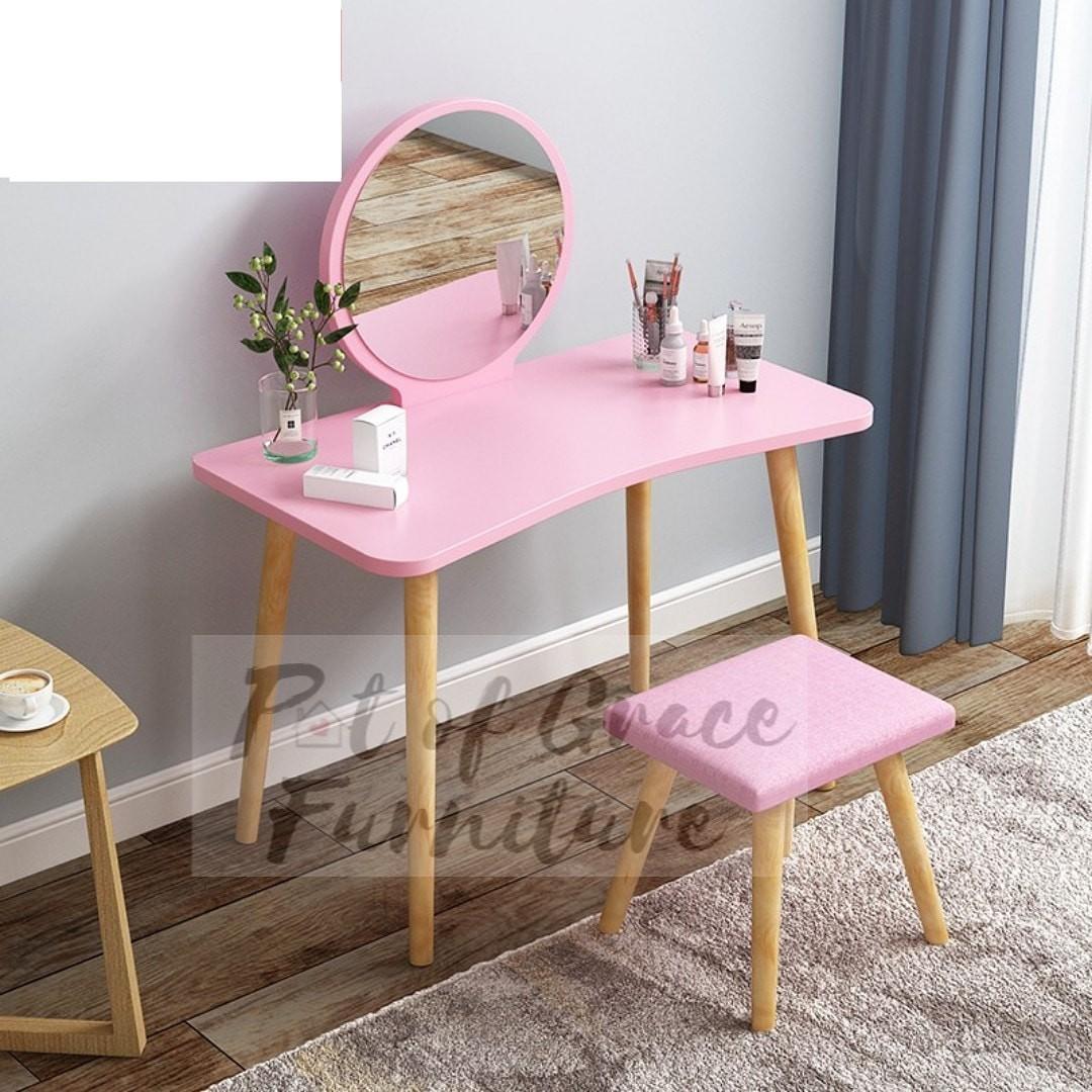 Pink Vanity Table With Mirror And Stool Set Pink Home Furniture Furniture Fixtures Tables Chairs On Carousell Frequent special offers and.a wide range of available colours in our catalogue: pink vanity table with mirror and stool set pink