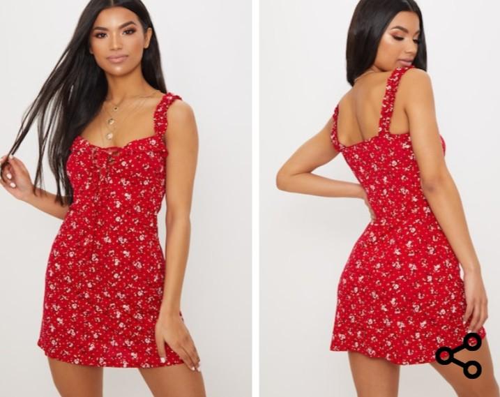 red ditsy floral dress pretty little thing