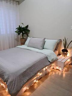 Queen Size Bed Frame  - White Wash W/ Lighting 