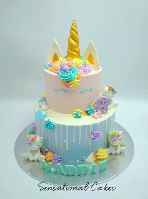 Rainbow Unicorn Drip Kawaii Pastel Color Design Birthday Cake