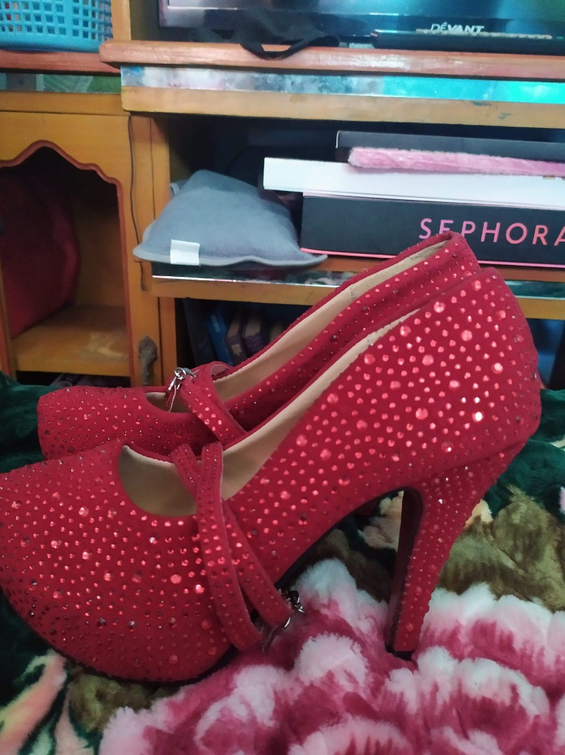 red sparkling heels