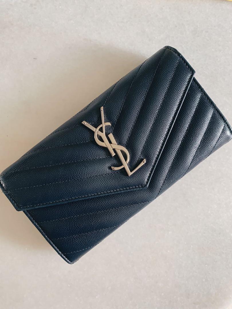 Saint Laurent Monogram Wallet in Navy Blue, Luxury, Bags & Wallets 