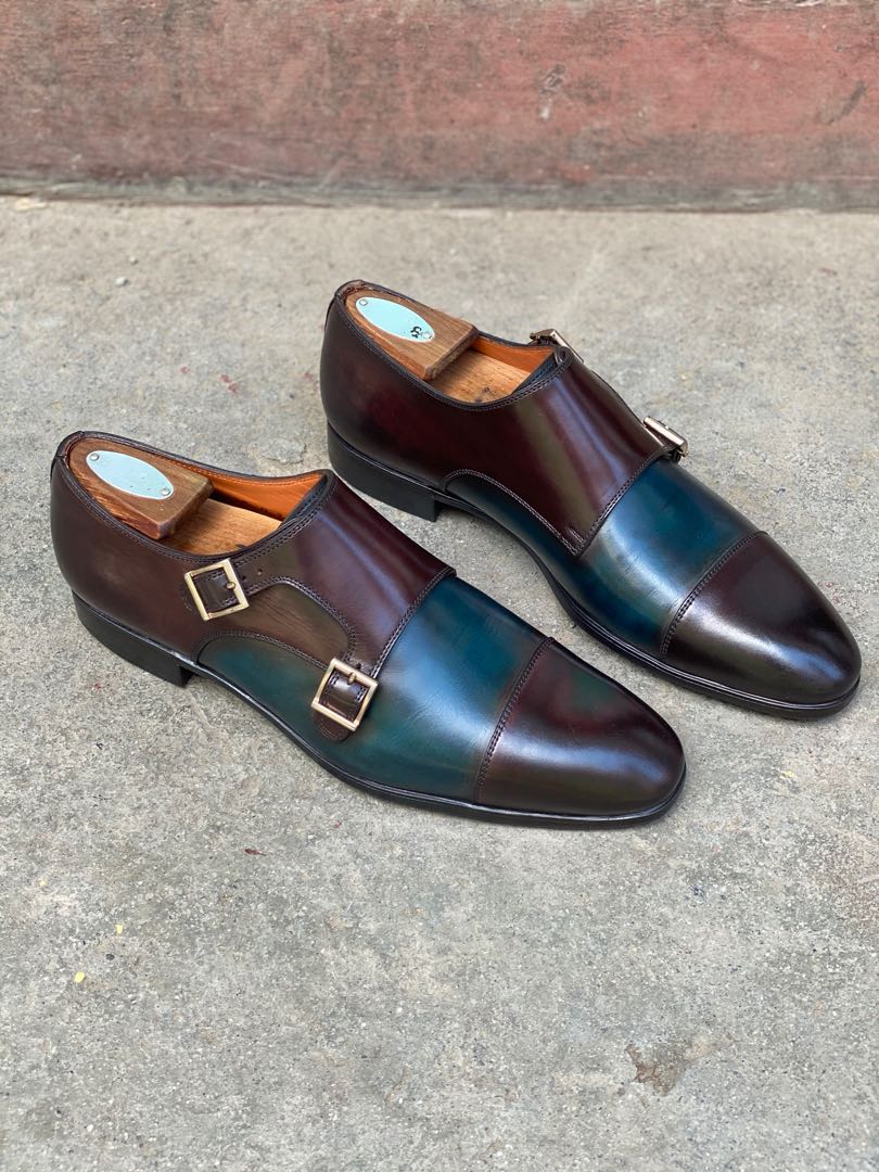santoni double monk strap shoes