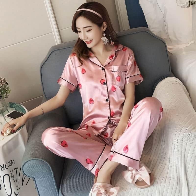 Silk sleepwear terno printed Women s Fashion Dresses Sets